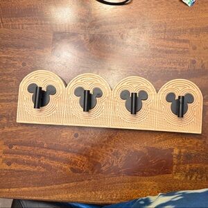 Disney Wooden 4-Hook Wall Rack in Natural Wood and Black